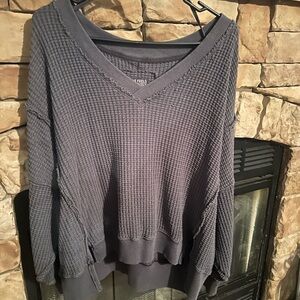 American Eagle Outfitters V-Neck Waffle Knit Sweater - Blue